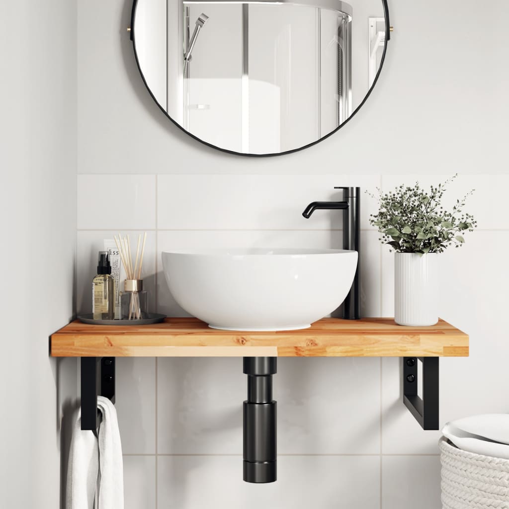 vidaXL Basin Shelf Wall Mounted Steel and Solid Wood Acacia