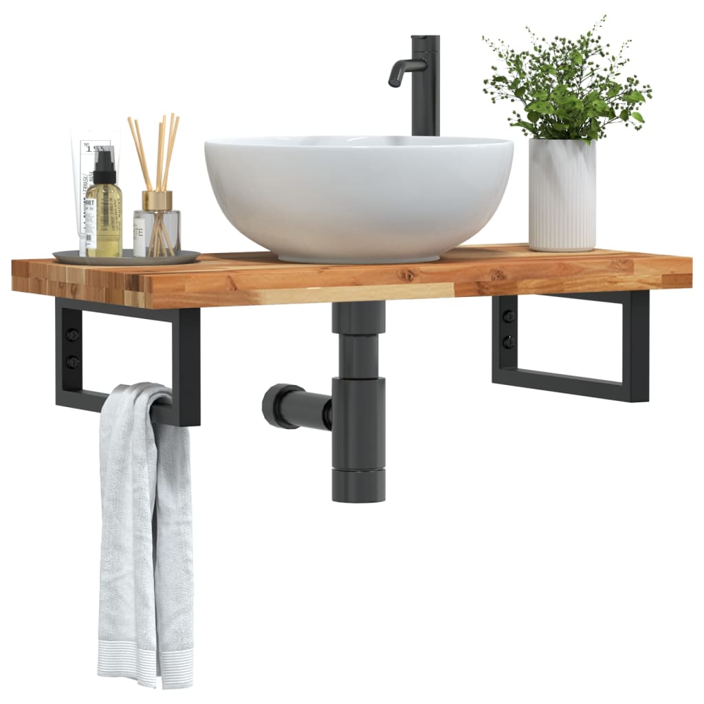 vidaXL Basin Shelf Wall Mounted Steel and Solid Wood Acacia