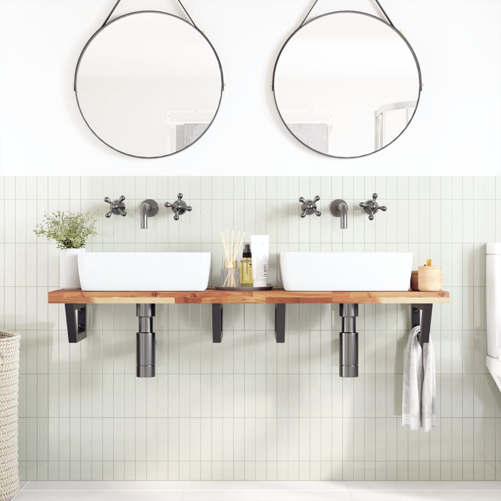 vidaXL Basin Shelf Wall Mounted Steel and Solid Wood Acacia