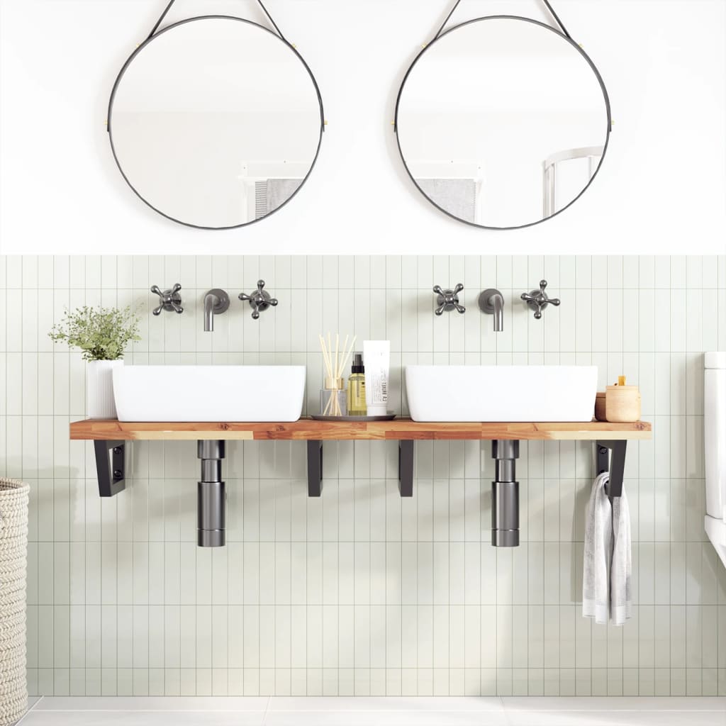 vidaXL Basin Shelf Wall Mounted Steel and Solid Wood Acacia