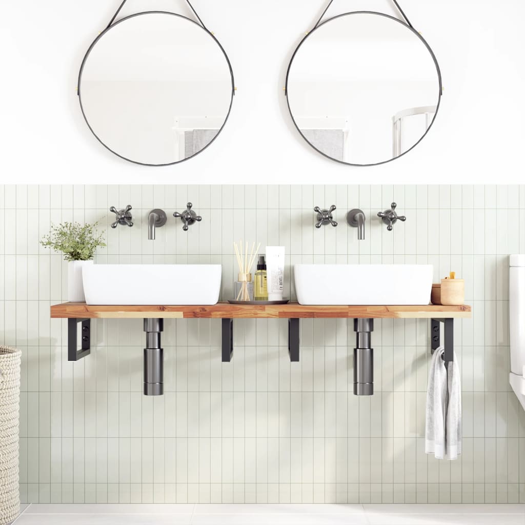 vidaXL Basin Shelf Wall Mounted Steel and Solid Wood Acacia