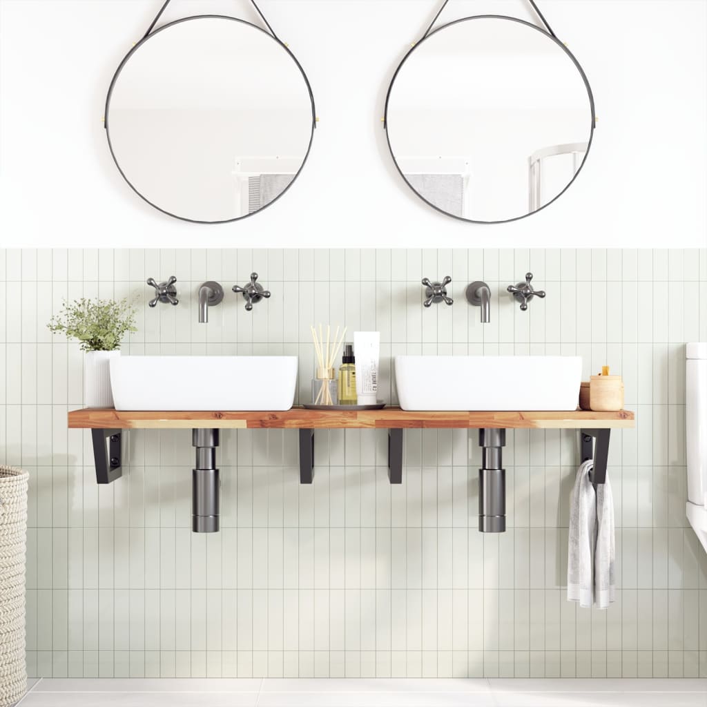 vidaXL Basin Shelf Wall Mounted Steel and Solid Wood Acacia