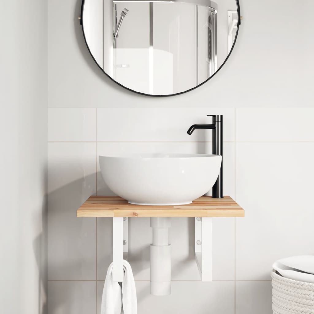 vidaXL Basin Shelf Wall Mounted Steel and Solid Wood Acacia