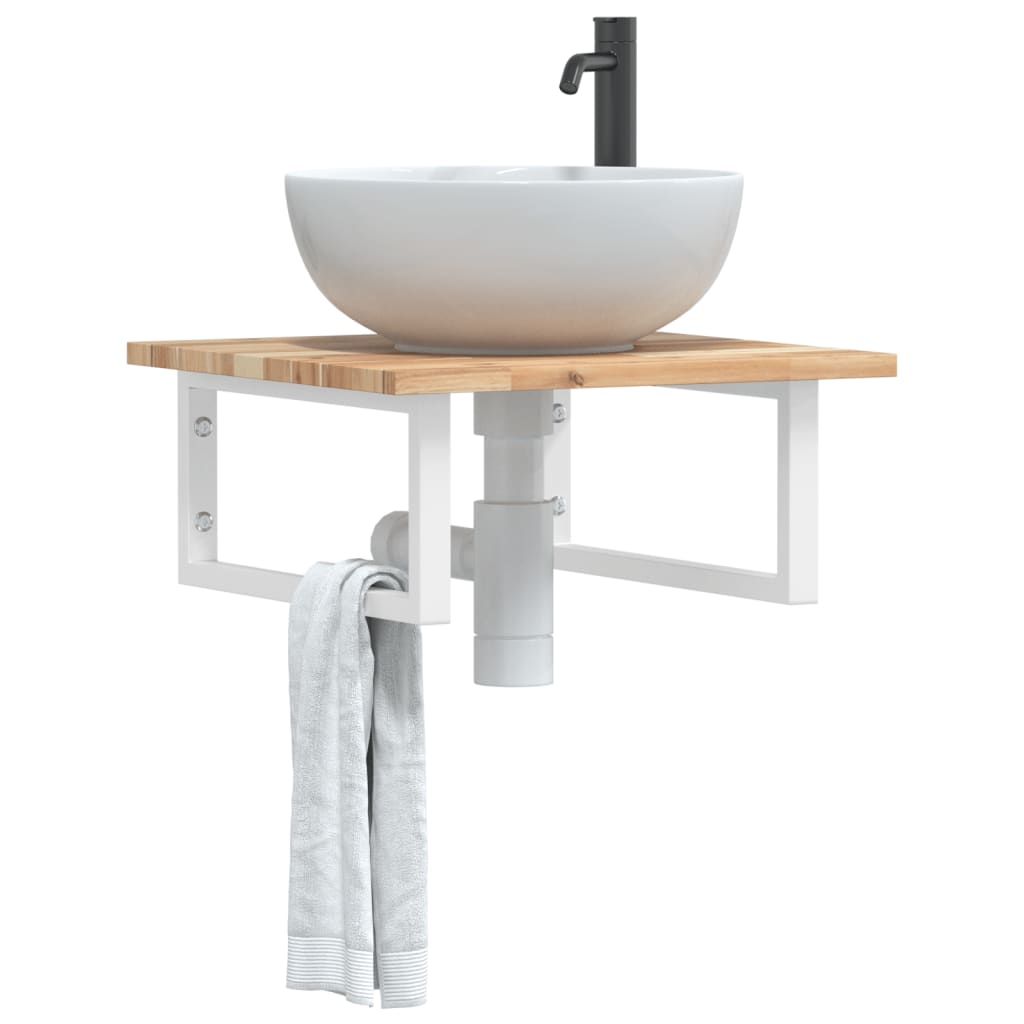 vidaXL Basin Shelf Wall Mounted Steel and Solid Wood Acacia