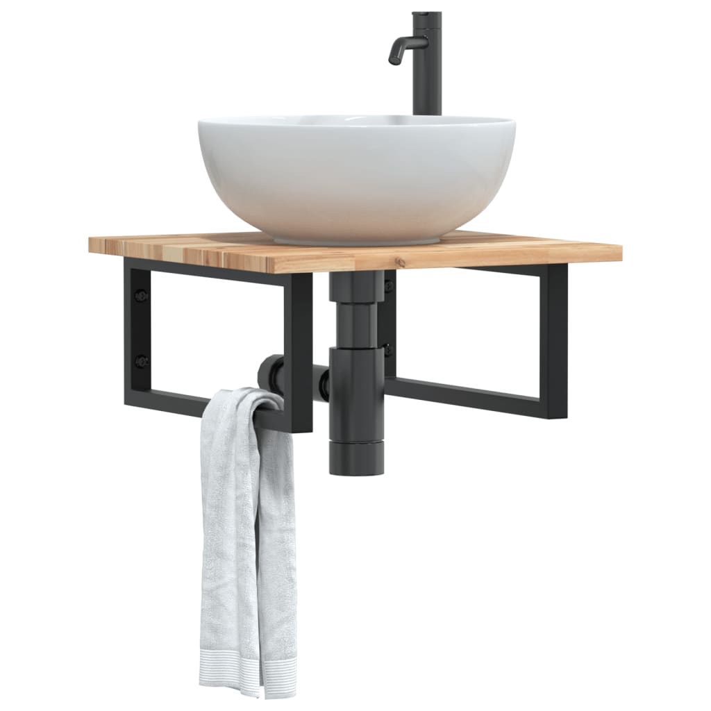 vidaXL Basin Shelf Wall Mounted Steel and Solid Wood Acacia
