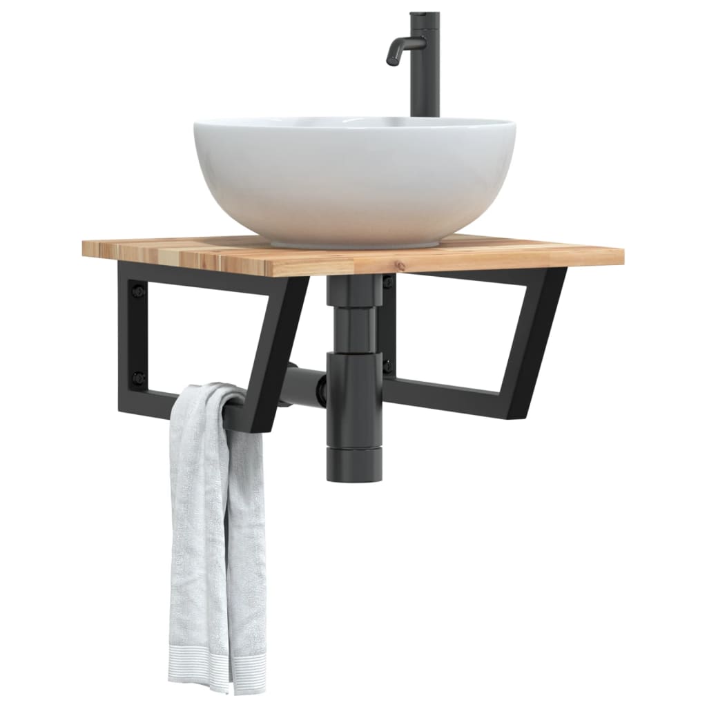 vidaXL Basin Shelf Wall Mounted Steel and Solid Wood Acacia