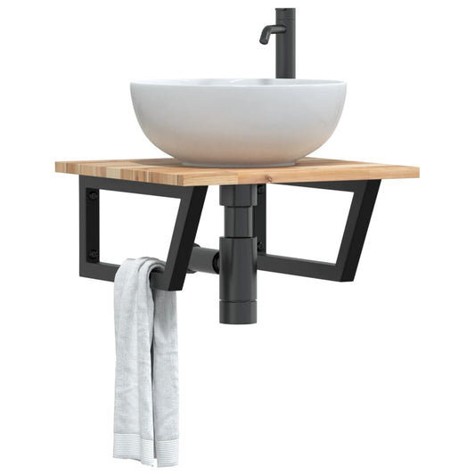vidaXL Basin Shelf Wall Mounted Steel and Solid Wood Acacia