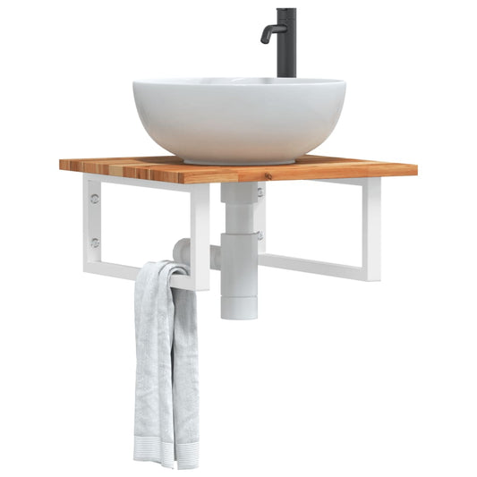 vidaXL Basin Shelf Wall Mounted Steel and Solid Wood Acacia