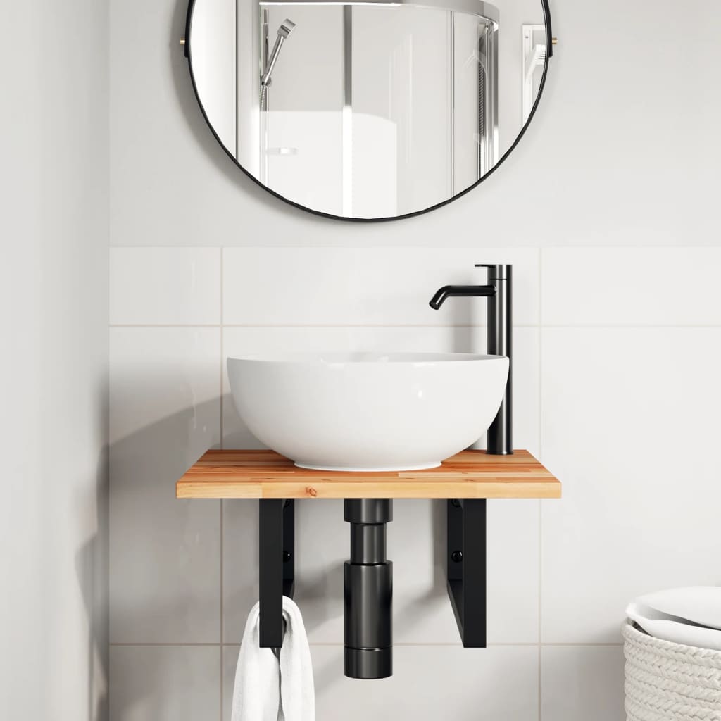 vidaXL Basin Shelf Wall Mounted Steel and Solid Wood Acacia