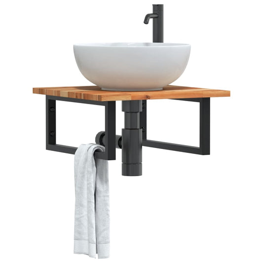 vidaXL Basin Shelf Wall Mounted Steel and Solid Wood Acacia