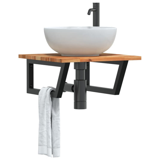 vidaXL Basin Shelf Wall Mounted Steel and Solid Wood Acacia