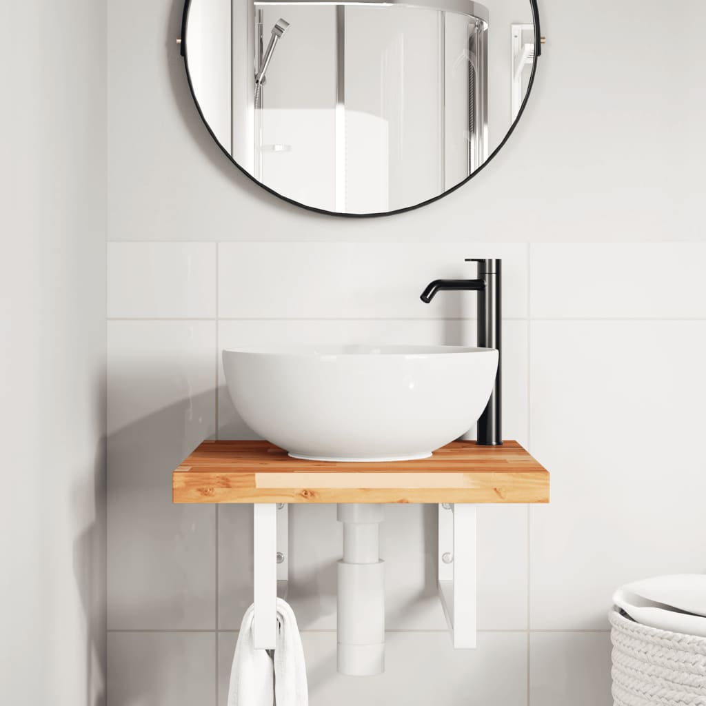 vidaXL Basin Shelf Wall Mounted Steel and Solid Wood Acacia