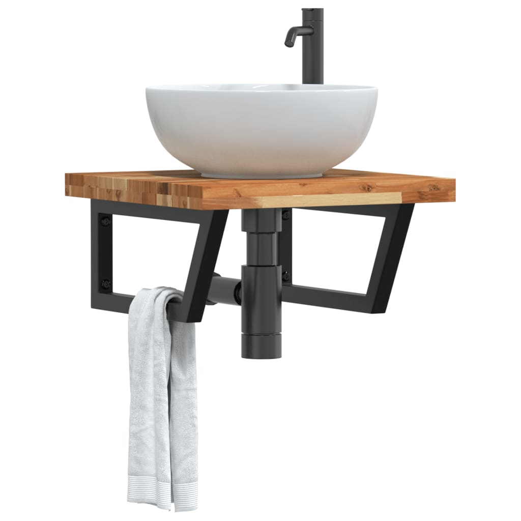 vidaXL Basin Shelf Wall Mounted Steel and Solid Wood Acacia