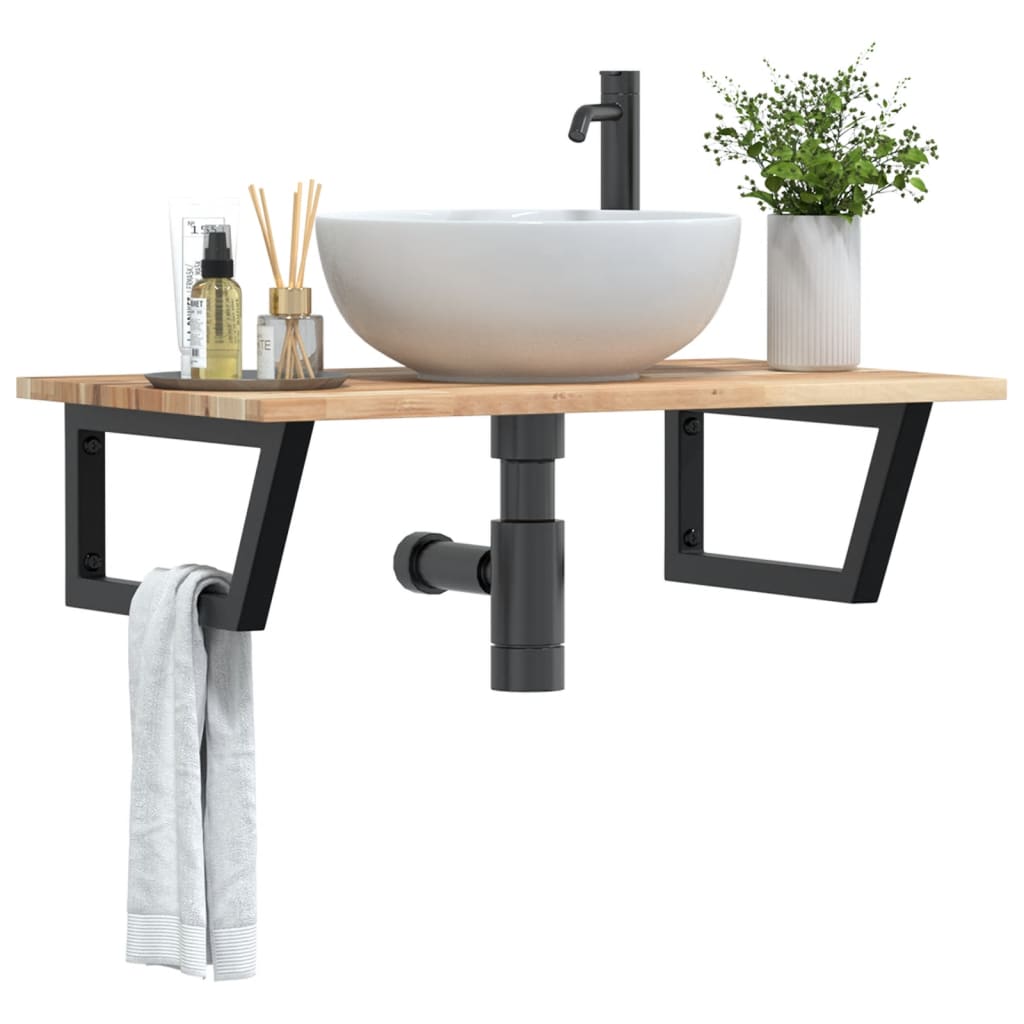 vidaXL Basin Shelf Wall Mounted Steel and Solid Wood Acacia