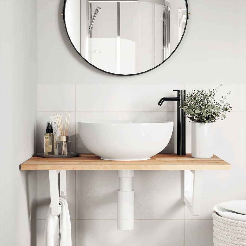 vidaXL Basin Shelf Wall Mounted Steel and Solid Wood Acacia