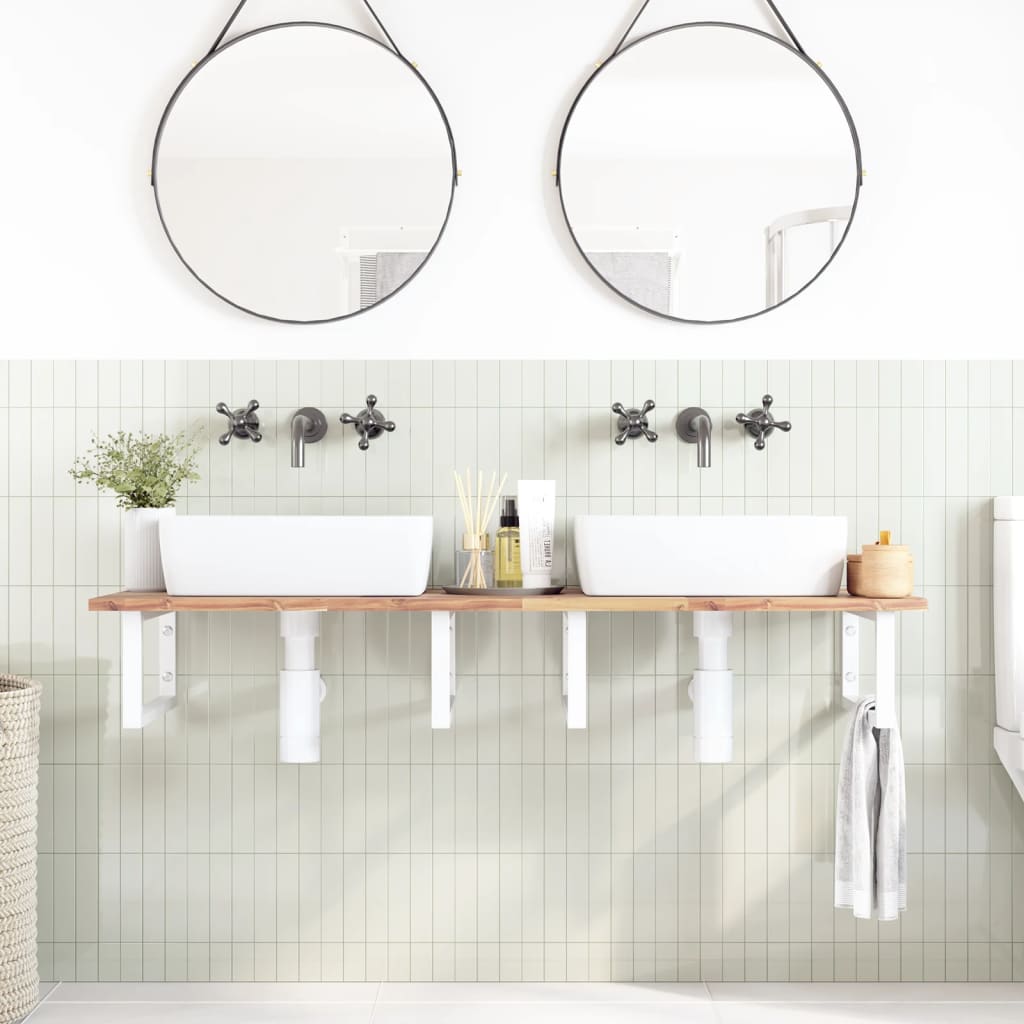 vidaXL Basin Shelf Wall Mounted Steel and Solid Wood Acacia