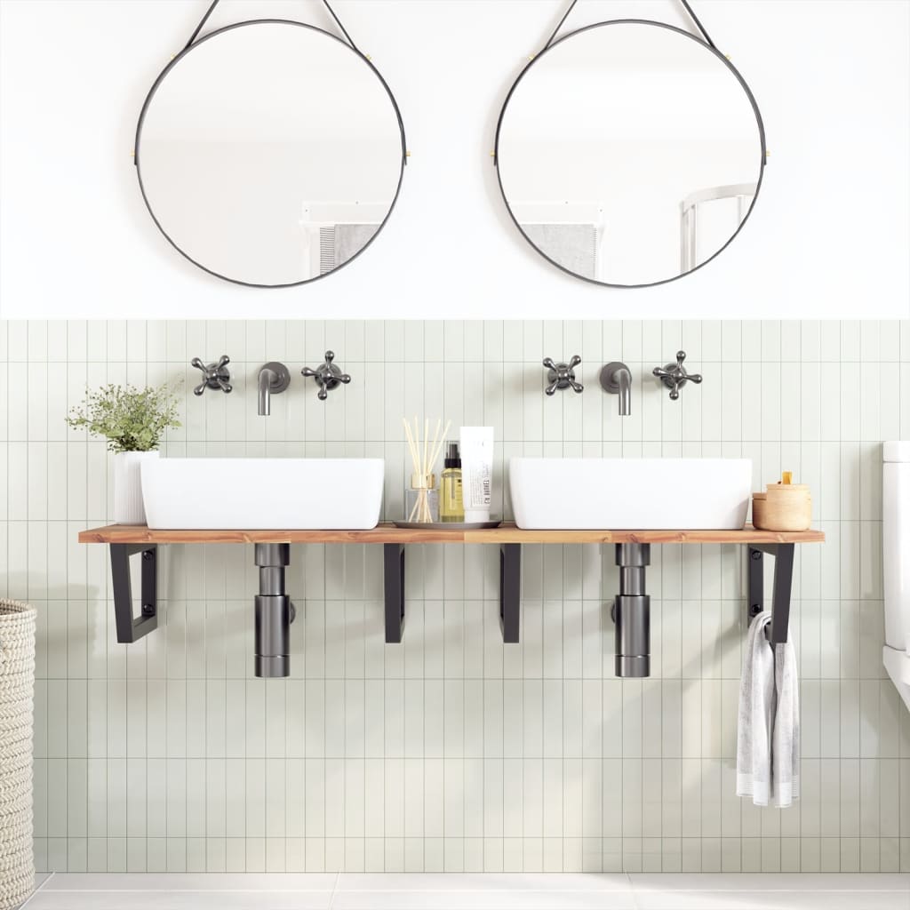 vidaXL Basin Shelf Wall Mounted Steel and Solid Wood Acacia