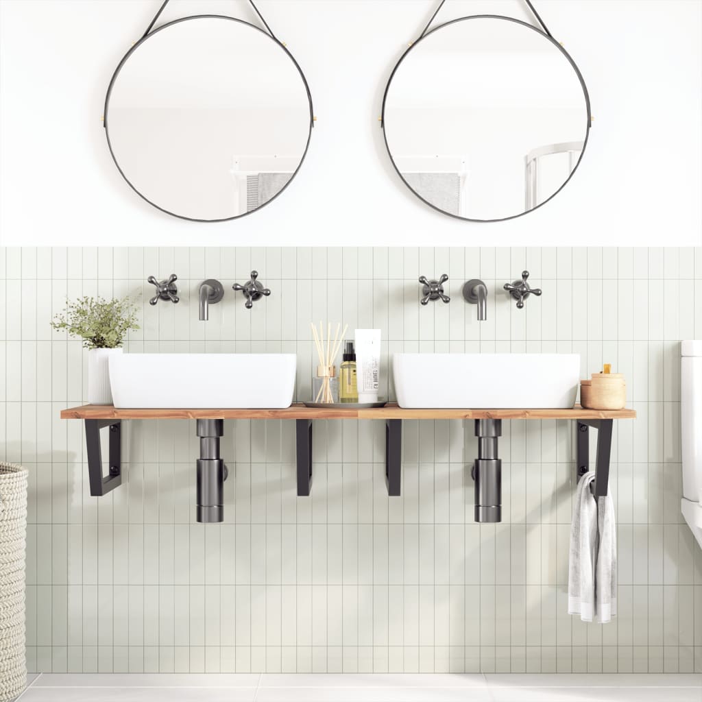 vidaXL Basin Shelf Wall Mounted Steel and Solid Wood Acacia