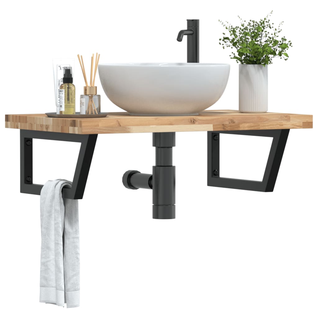vidaXL Basin Shelf Wall Mounted Steel and Solid Wood Acacia