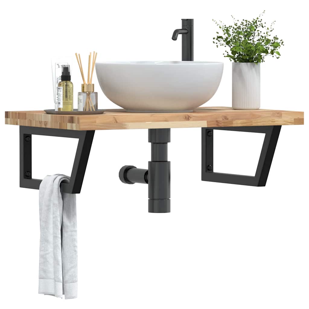 vidaXL Basin Shelf Wall Mounted Steel and Solid Wood Acacia