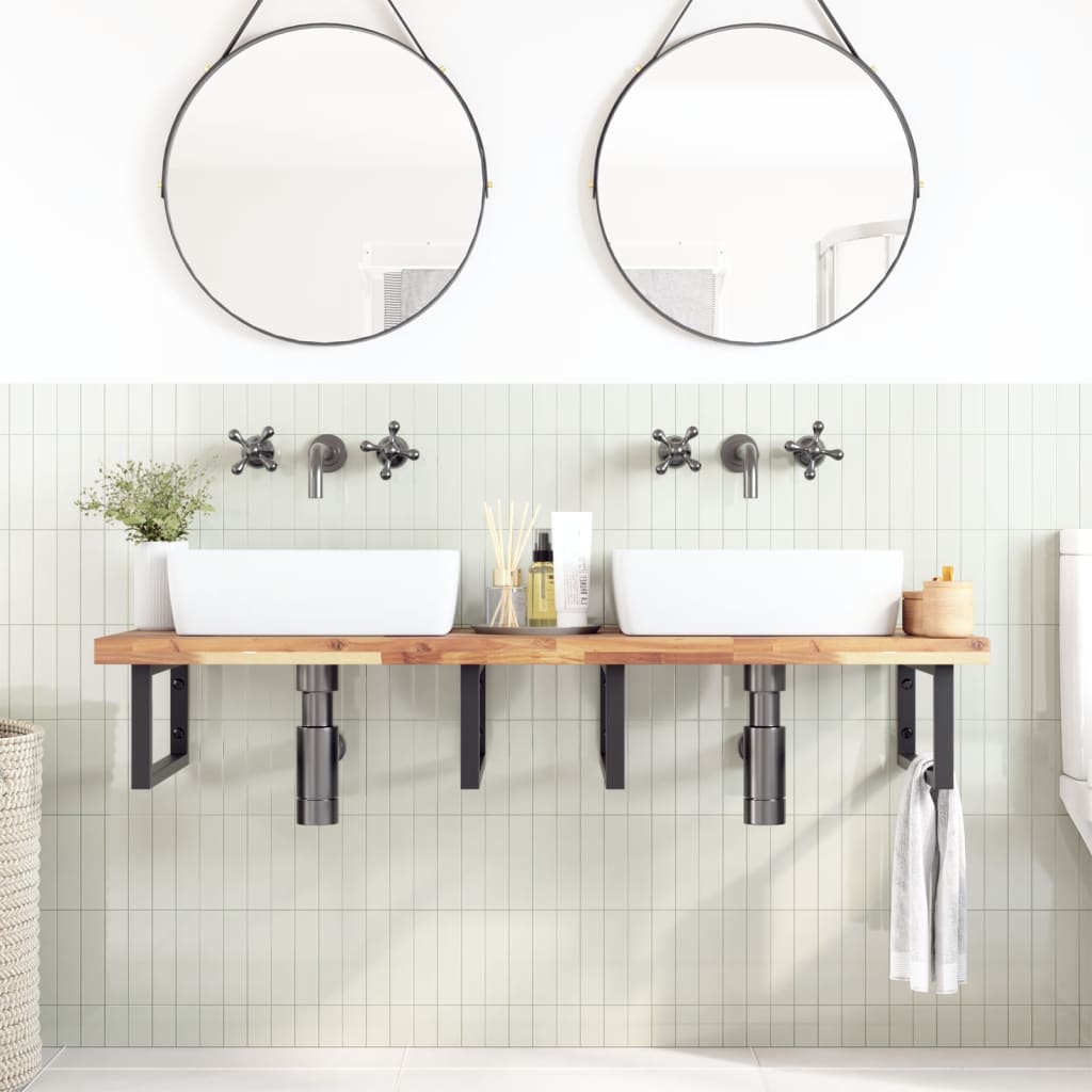 vidaXL Basin Shelf Wall Mounted Steel and Solid Wood Acacia