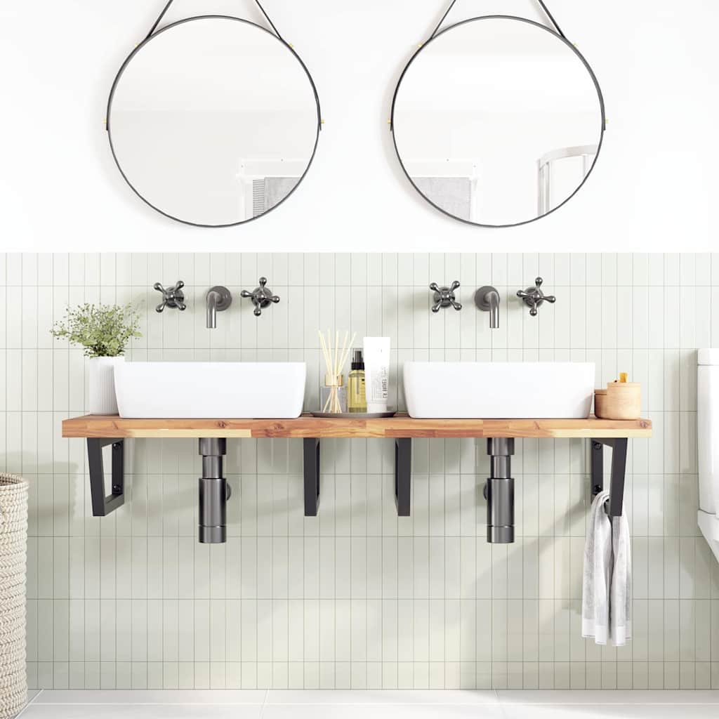 vidaXL Basin Shelf Wall Mounted Steel and Solid Wood Acacia
