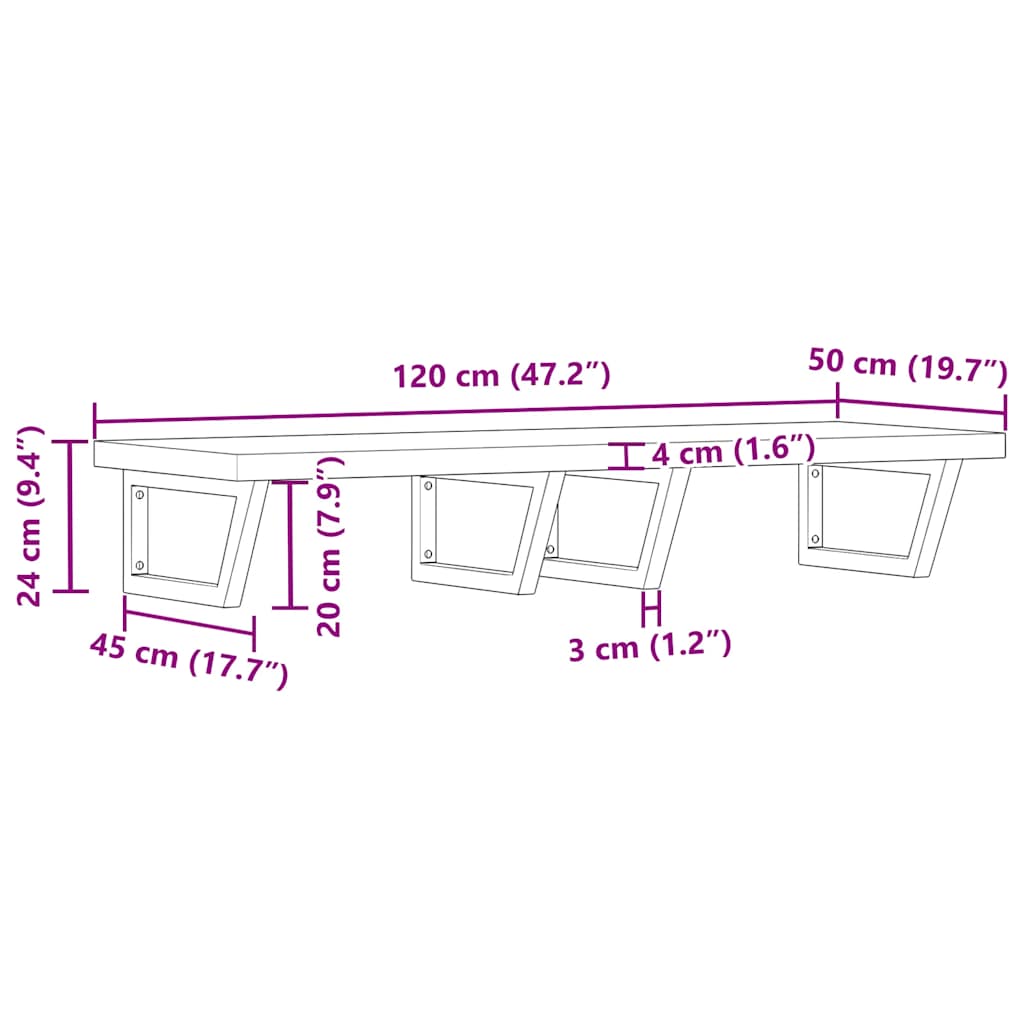 vidaXL Basin Shelf Wall Mounted Steel and Solid Wood Acacia