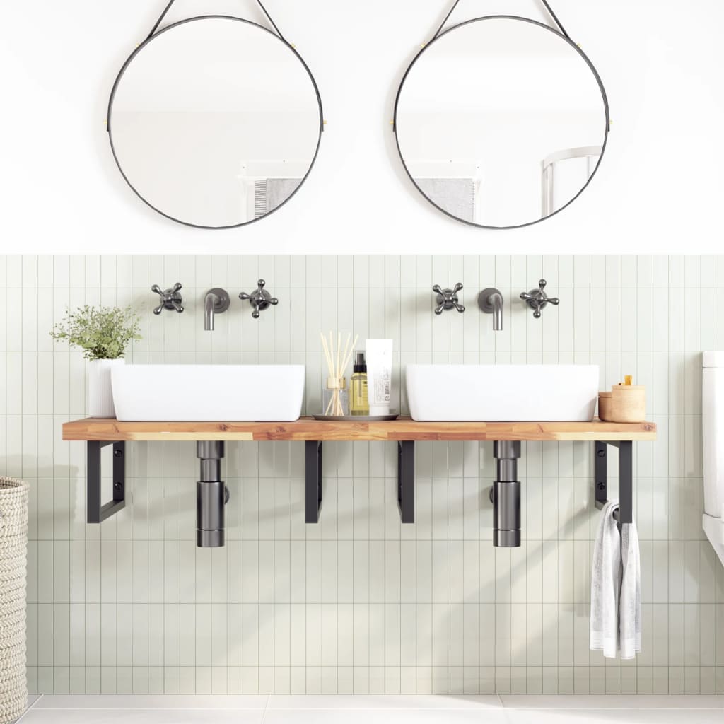 vidaXL Basin Shelf Wall Mounted Steel and Solid Wood Acacia