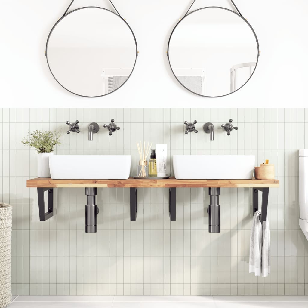 vidaXL Basin Shelf Wall Mounted Steel and Solid Wood Acacia
