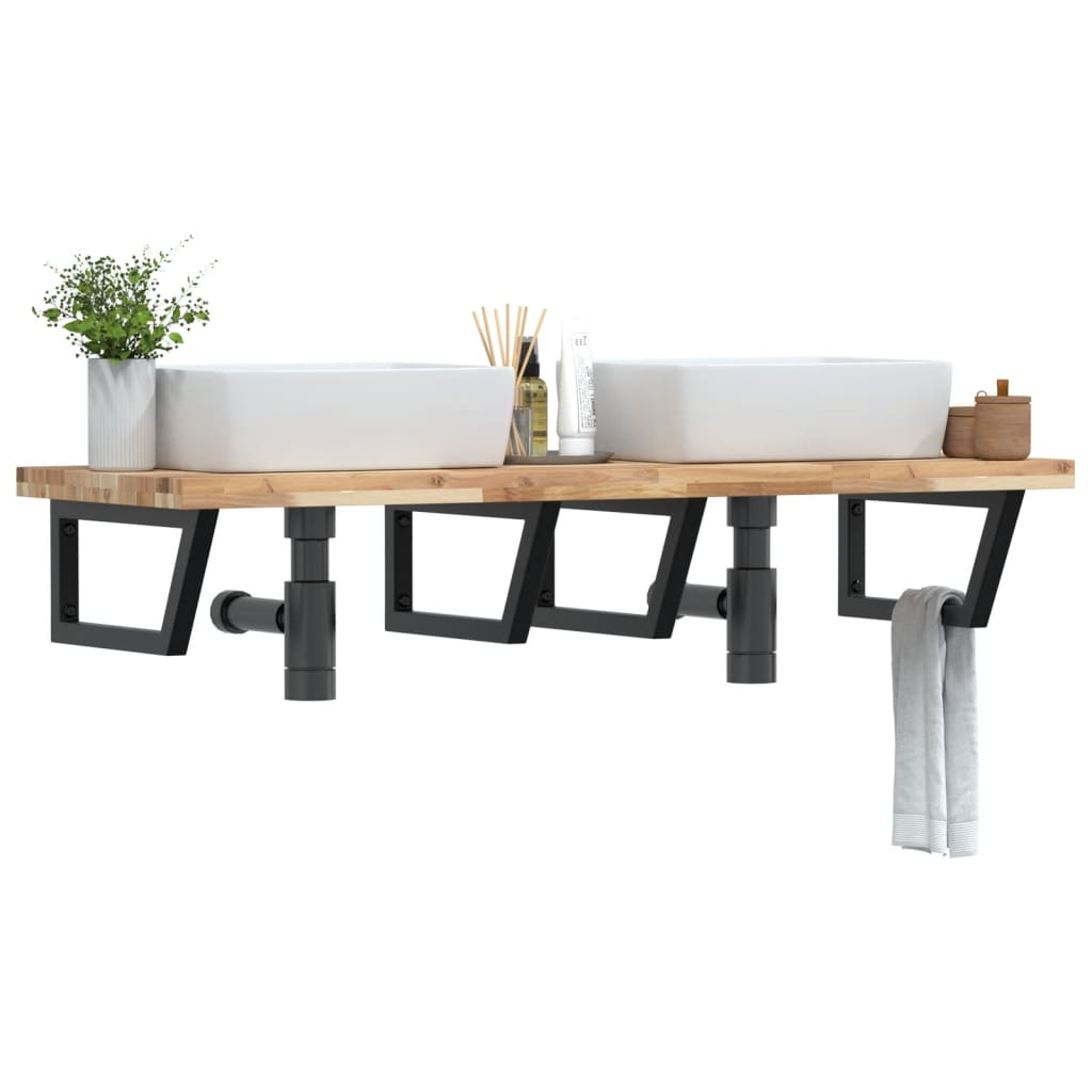 vidaXL Basin Shelf Wall Mounted Steel and Solid Wood Acacia