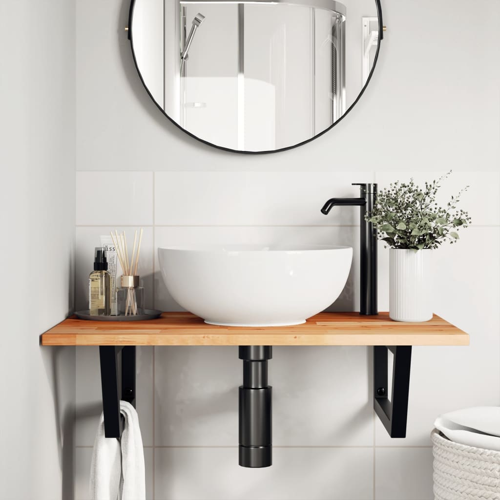 vidaXL Basin Shelf Wall Mounted Steel and Solid Wood Acacia
