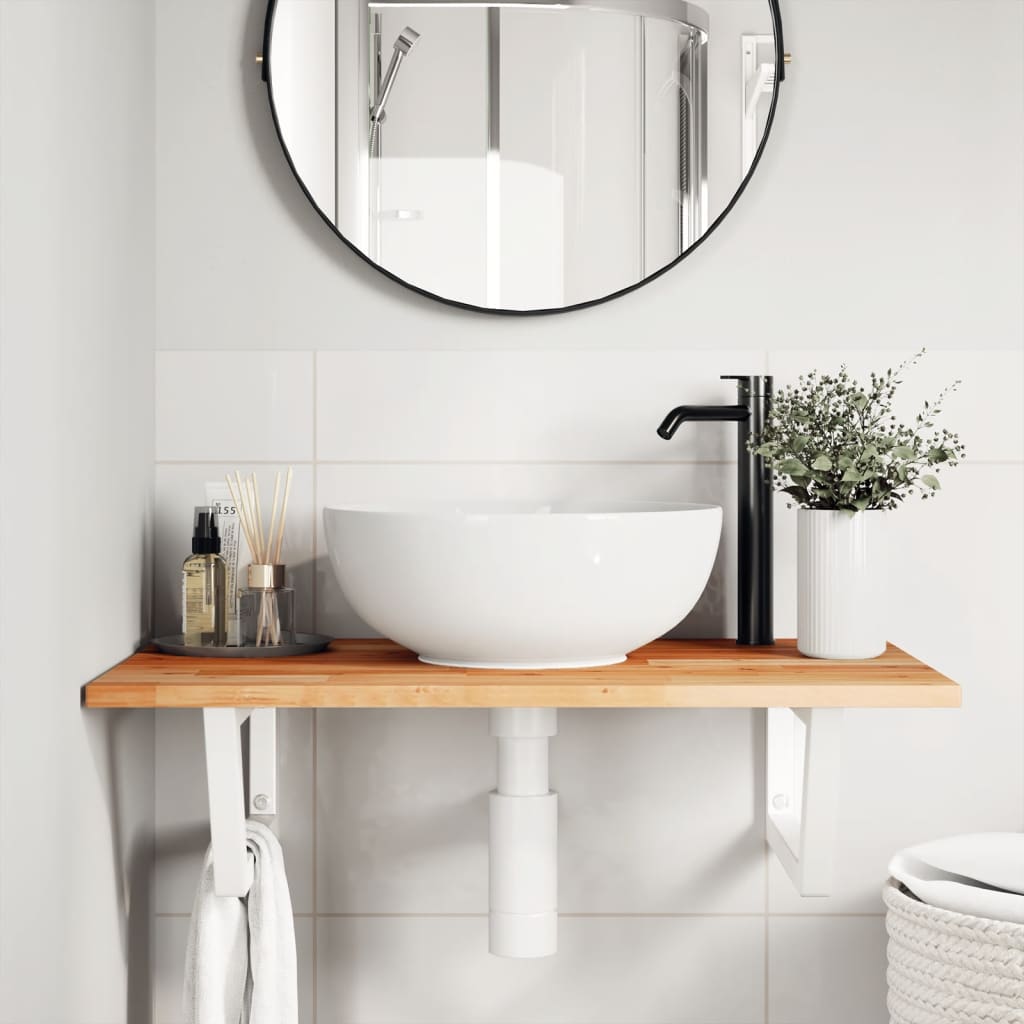 vidaXL Basin Shelf Wall Mounted Steel and Solid Wood Acacia