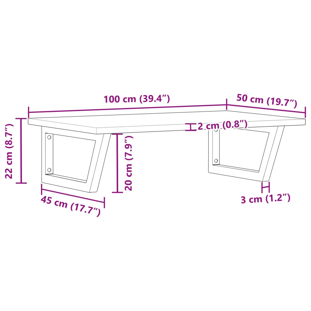 vidaXL Basin Shelf Wall Mounted Steel and Solid Wood Acacia
