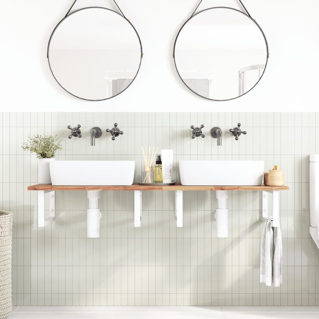 vidaXL Basin Shelf Wall Mounted Steel and Solid Wood Acacia