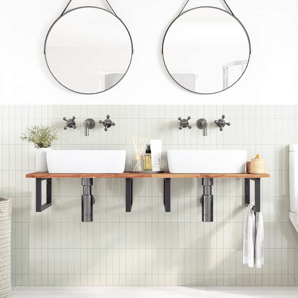 vidaXL Basin Shelf Wall Mounted Steel and Solid Wood Acacia