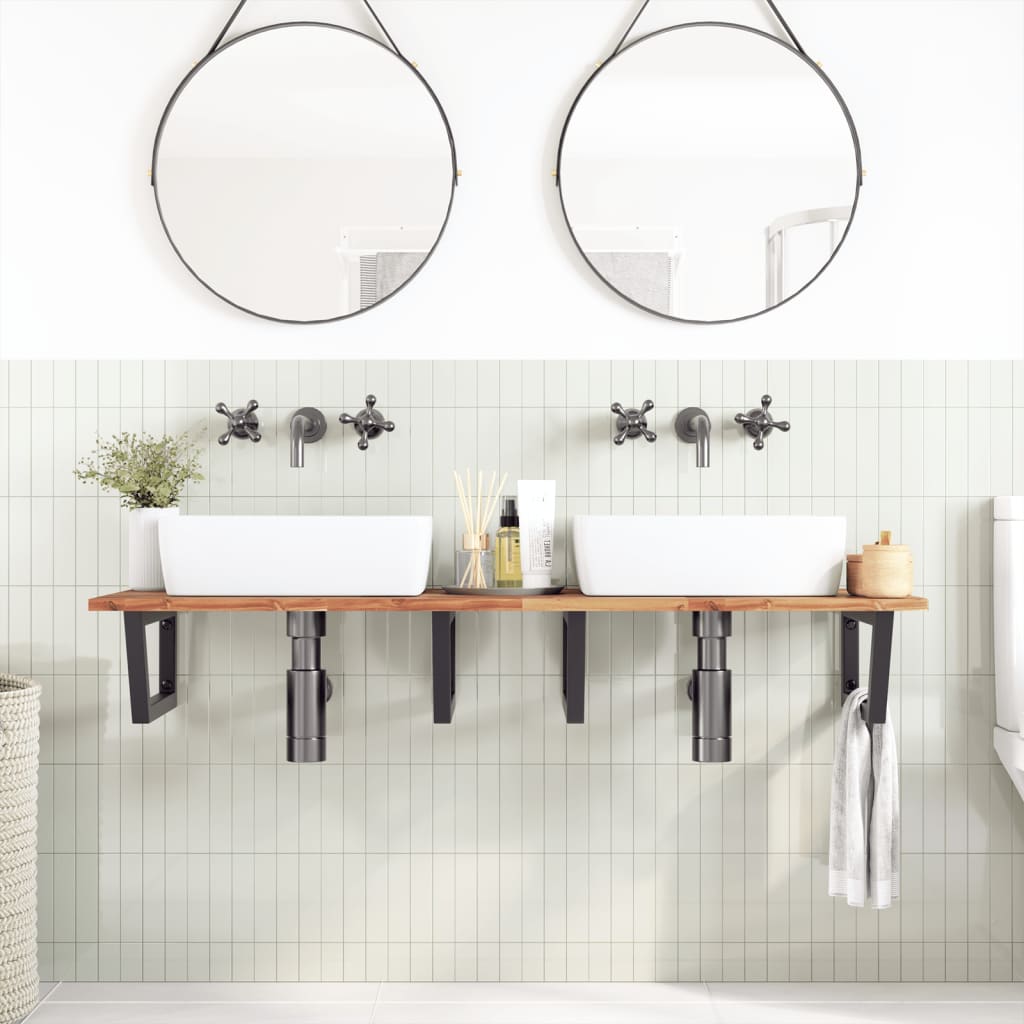 vidaXL Basin Shelf Wall Mounted Steel and Solid Wood Acacia