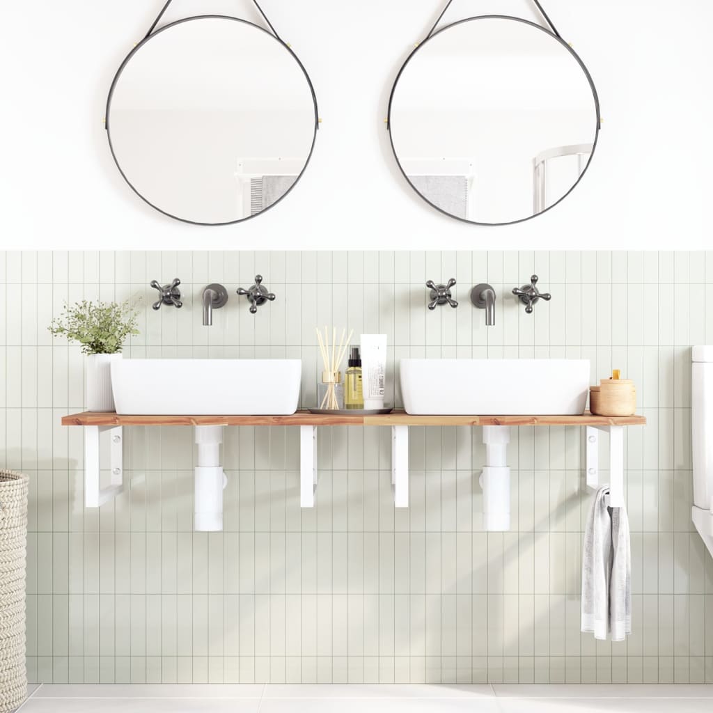 vidaXL Basin Shelf Wall Mounted Steel and Solid Wood Acacia