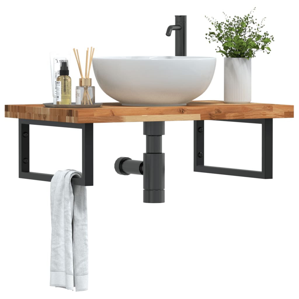vidaXL Basin Shelf Wall Mounted Steel and Solid Wood Acacia