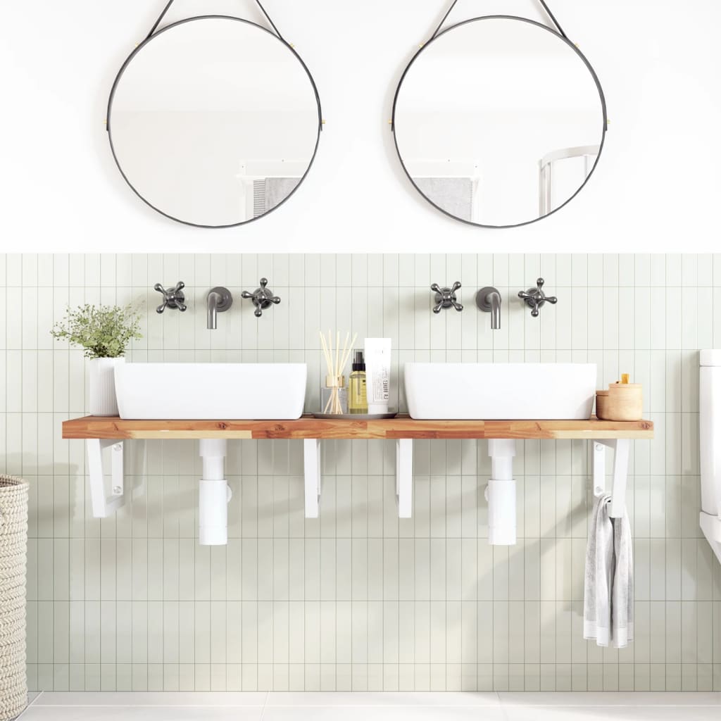 vidaXL Basin Shelf Wall Mounted Steel and Solid Wood Acacia