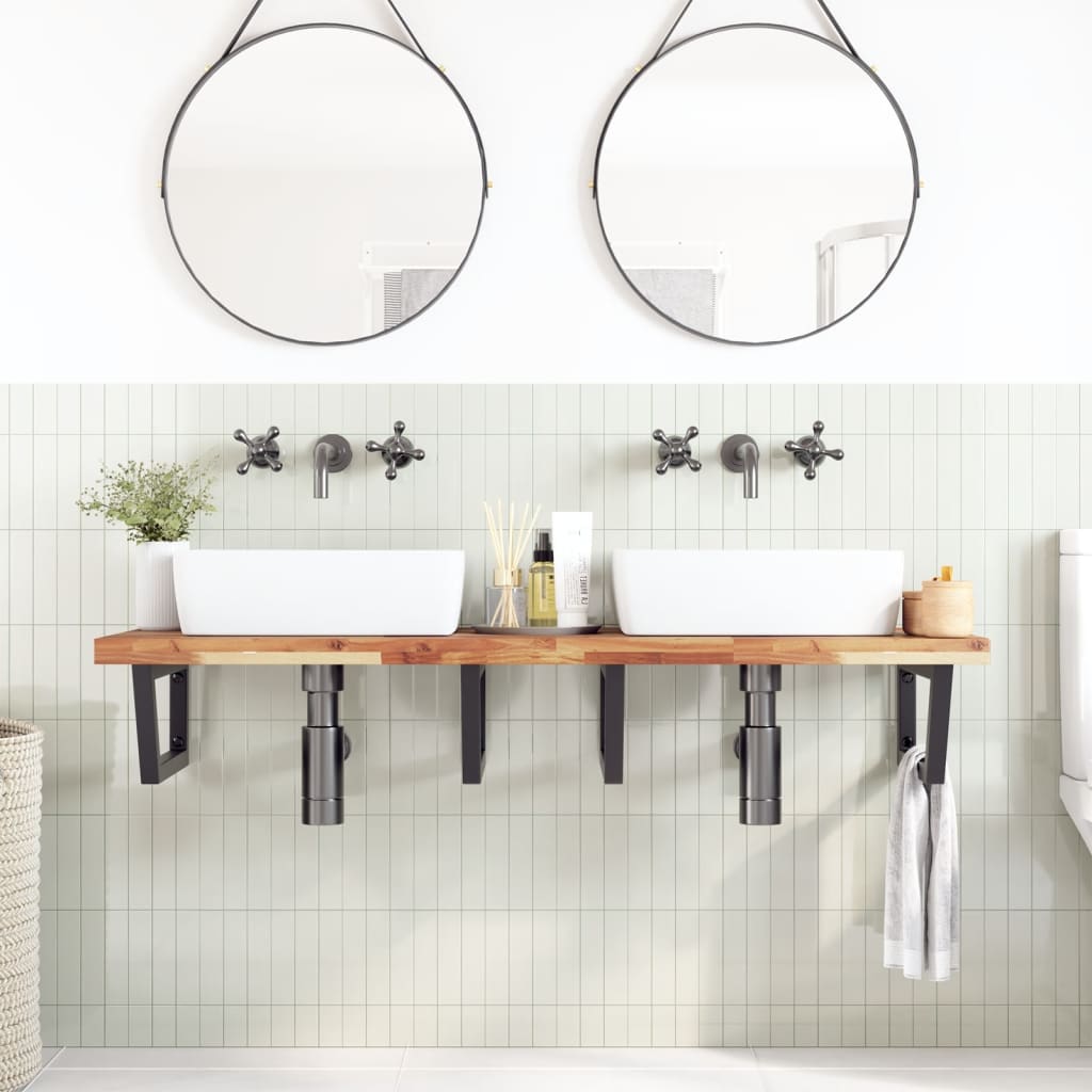 vidaXL Basin Shelf Wall Mounted Steel and Solid Wood Acacia