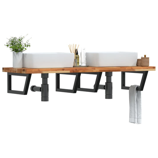 vidaXL Basin Shelf Wall Mounted Steel and Solid Wood Acacia