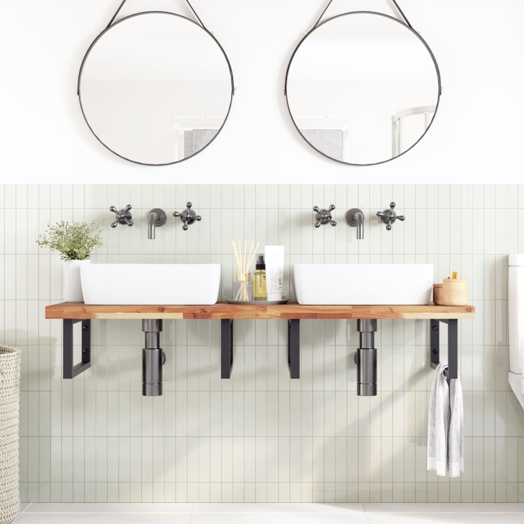 vidaXL Basin Shelf Wall Mounted Steel and Solid Wood Acacia