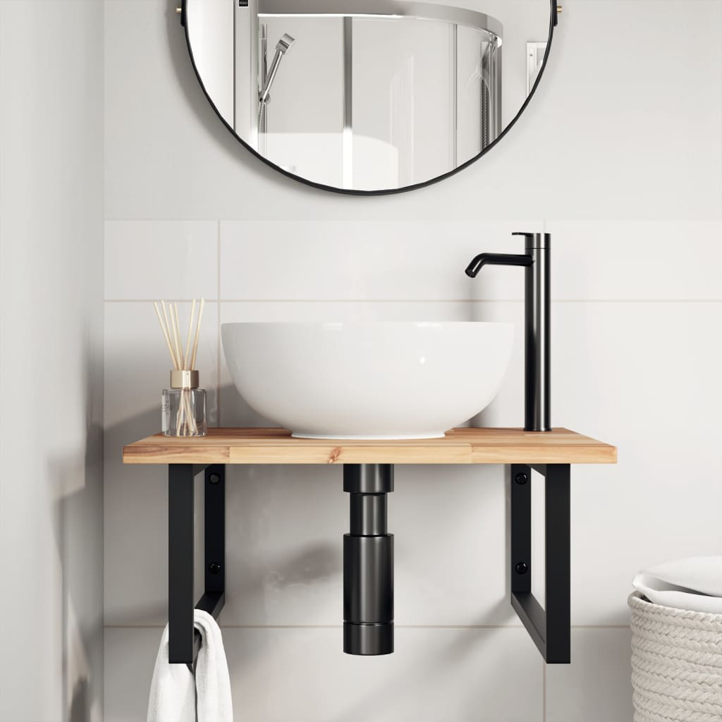 vidaXL Basin Shelf Wall Mounted Steel and Solid Wood Acacia