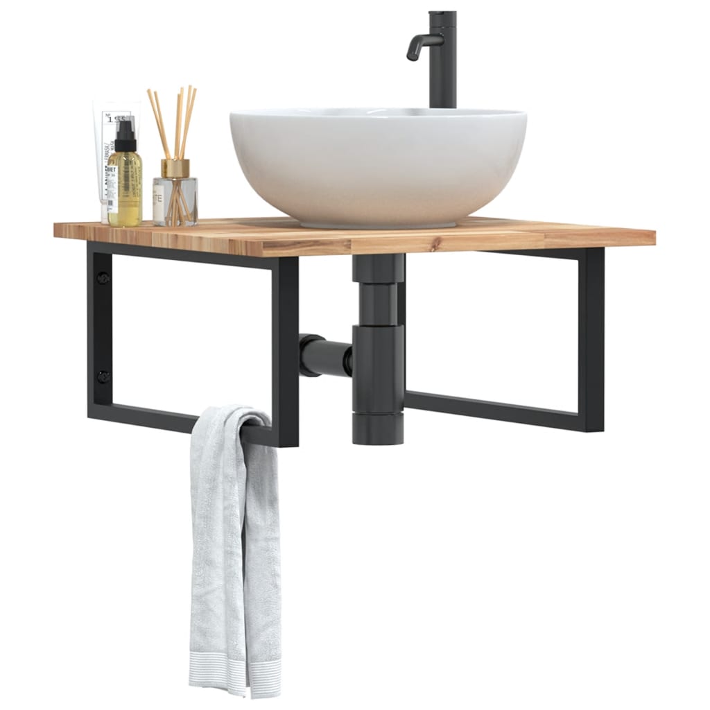 vidaXL Basin Shelf Wall Mounted Steel and Solid Wood Acacia
