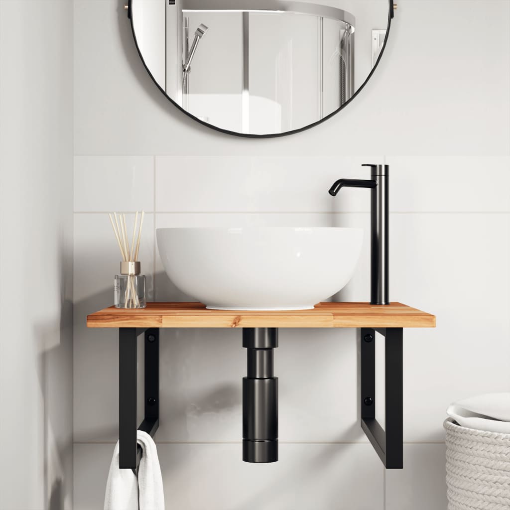 vidaXL Basin Shelf Wall Mounted Steel and Solid Wood Acacia