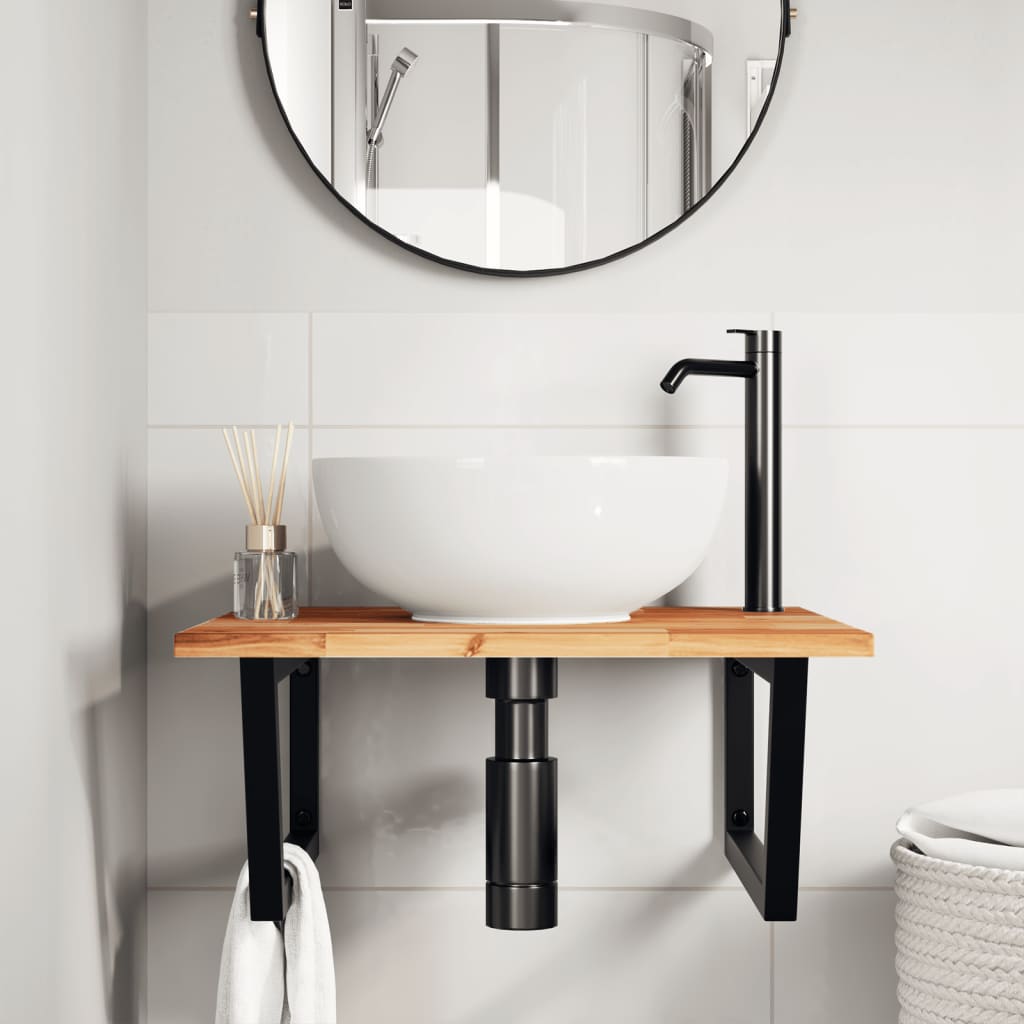 vidaXL Basin Shelf Wall Mounted Steel and Solid Wood Acacia
