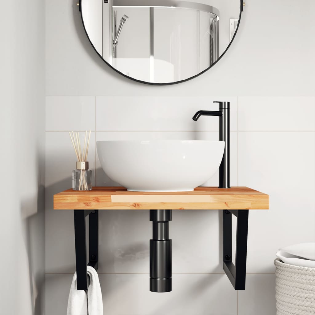 vidaXL Basin Shelf Wall Mounted Steel and Solid Wood Acacia