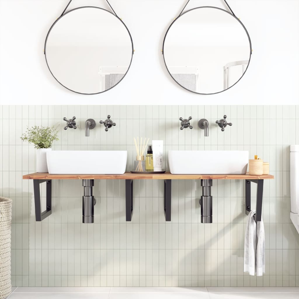 vidaXL Basin Shelf Wall Mounted Steel and Solid Wood Acacia