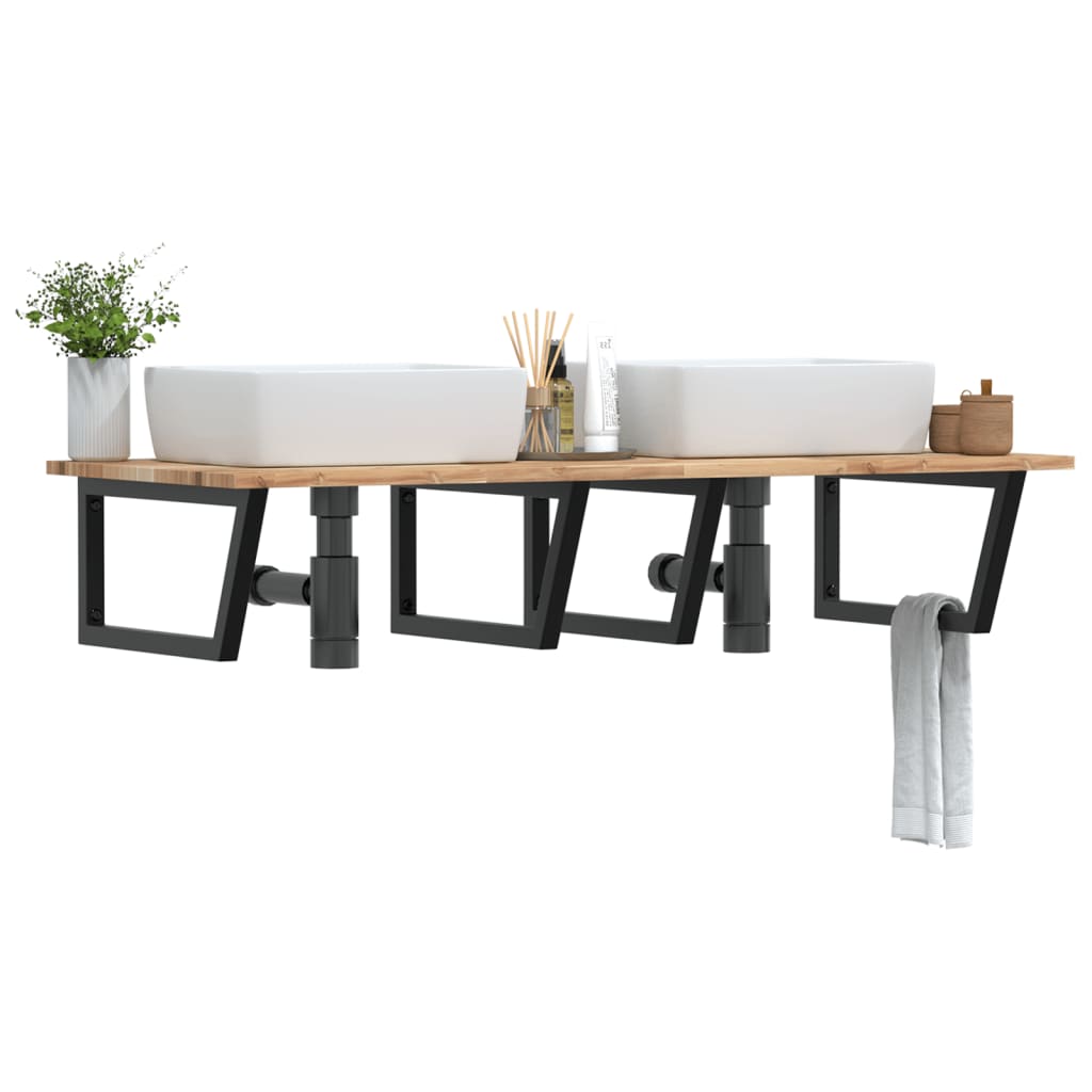 vidaXL Basin Shelf Wall Mounted Steel and Solid Wood Acacia