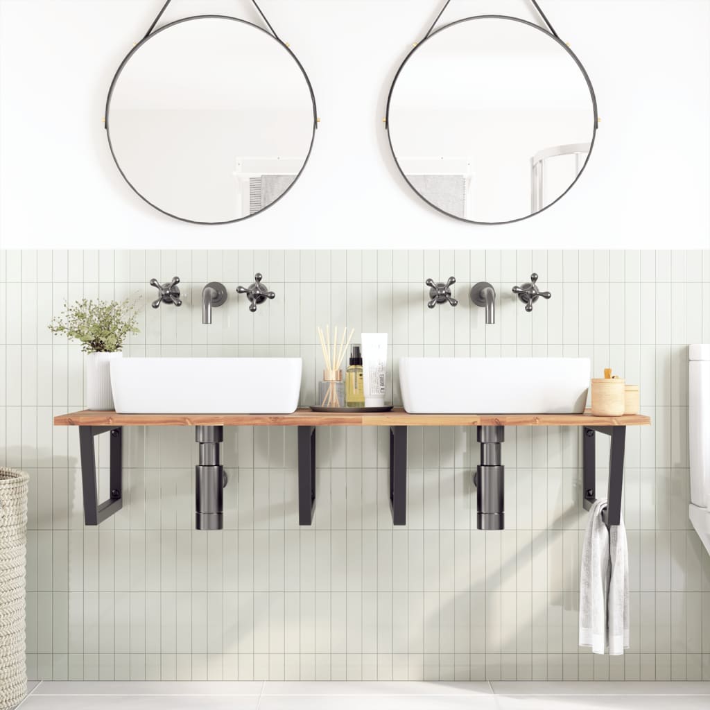 vidaXL Basin Shelf Wall Mounted Steel and Solid Wood Acacia